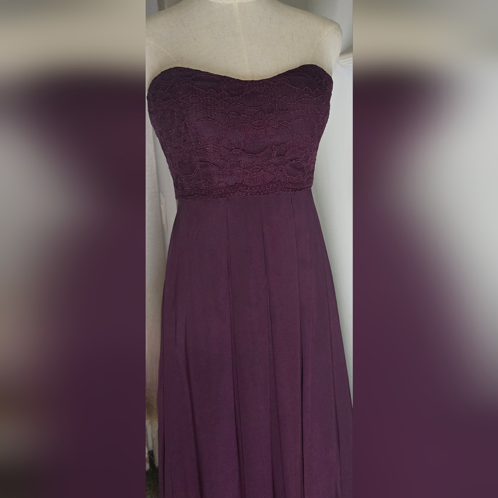 Strapless Lace Bodice Maxi Dress in Plum